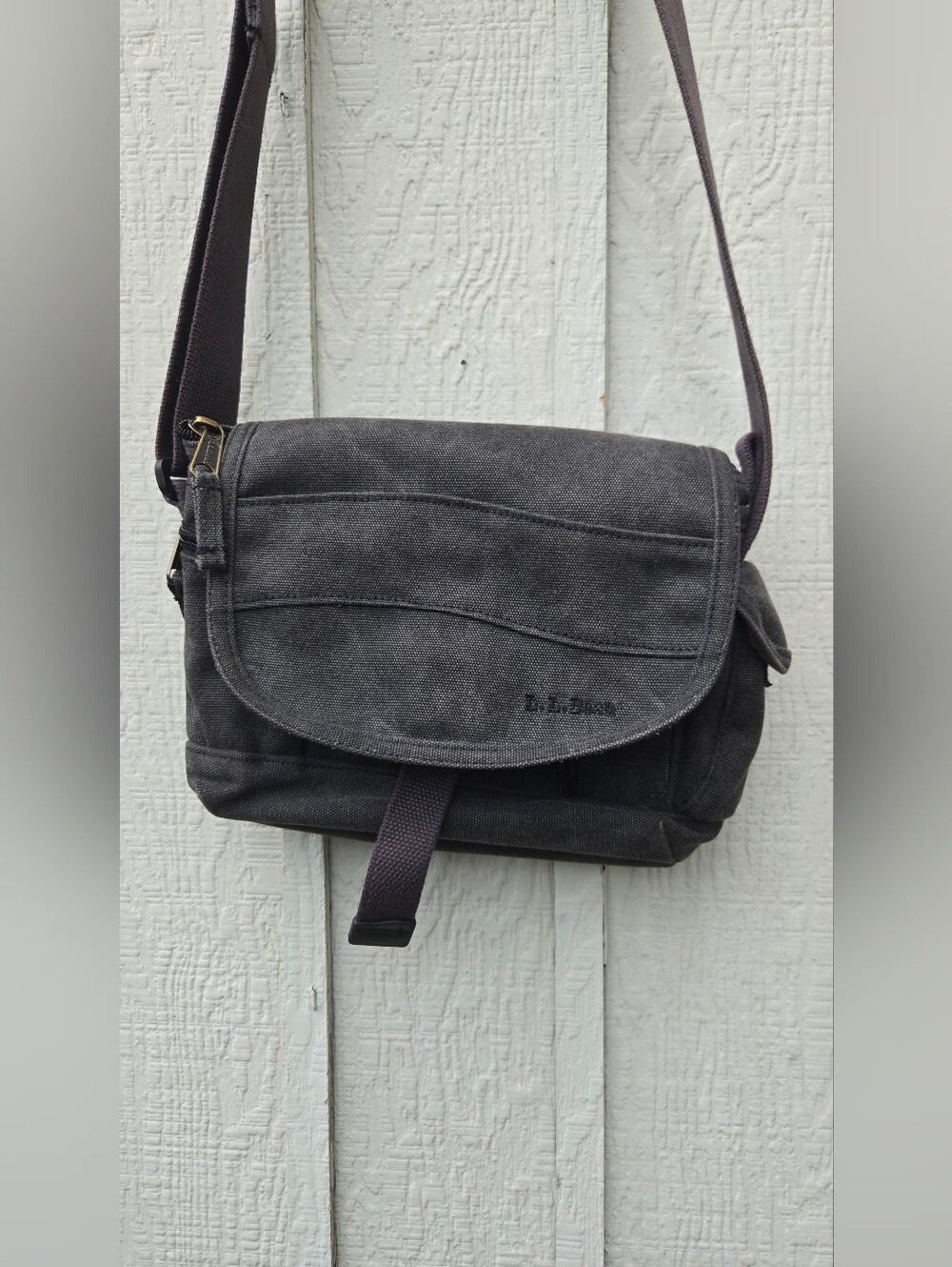 Vintage L.L. Bean Gray Canvas Multi-Pocket Crossbody Bag